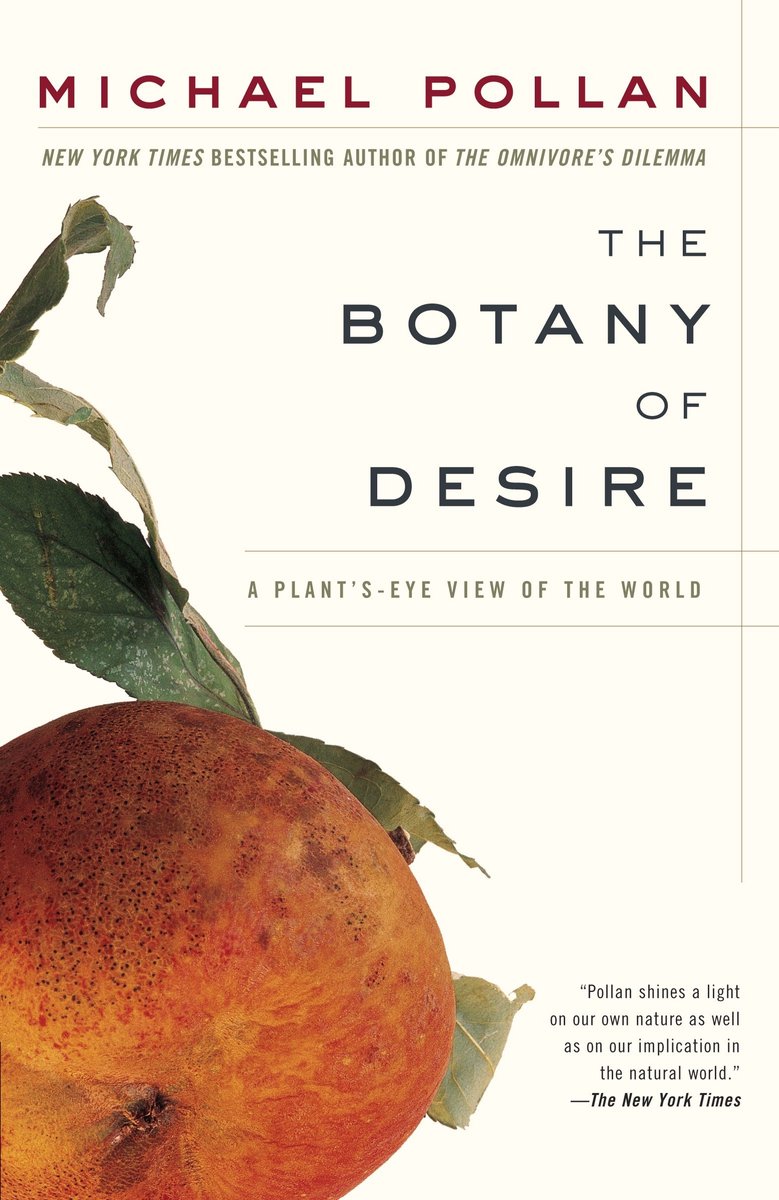 Book cover of The Botany of Desire by Michael Pollan featuring an apple